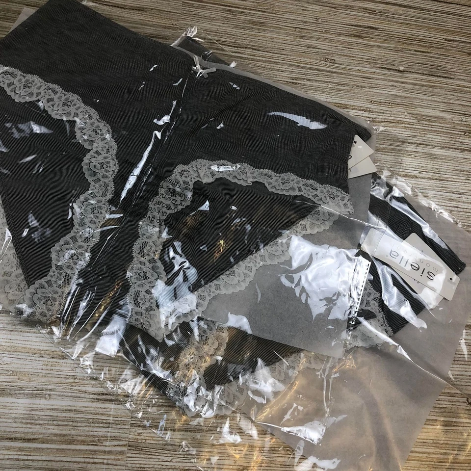 3400 Siella Montreal aurora encaje ribete lote de 2 bragas de bikini NEGRO/MARFIL L Foto 1 de 1