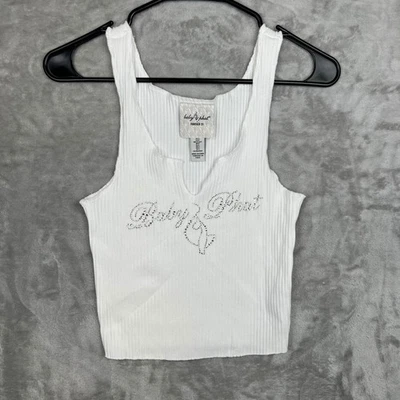 Baby Phat Forever 21 White Ribbed Crop Tank Top Rhinestone Logo Size Small - Image 1 of 4