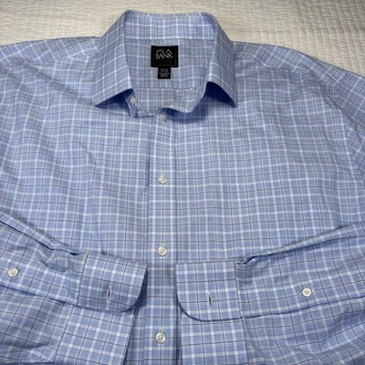 Jos. A Bank NWT Traveler 17 1/2-34 Slim Fit LS Dress Shirt Blue and White Plaid - Image 1 of 4