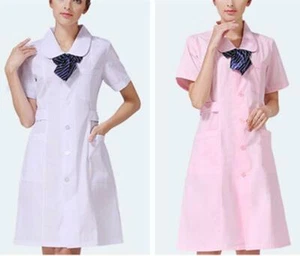 Women Nurse Dress Female Doctor Dress Beautician Lab Work Clothes Long Coat - Picture 1 of 12