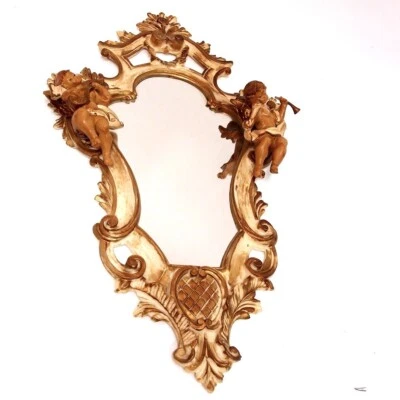 Spiegel Rahmen gold 56 cm Engel Wandspiegel Glas Bad Gäste WC Putten Nostalgie - Bild 1 von 4