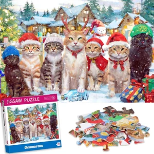 100 Piece Puzzles for Kids Ages 4-6 6-8, Christmas Cats Educational Winter Puzzl - Picture 1 of 12