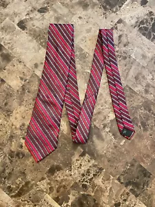 Bugatti Mens Necktie Red Tie Burgundy Red Black Silver Striped Silk - Picture 1 of 6