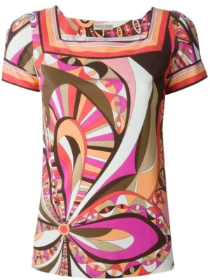 $840 Emilio Pucci Mezcla de Seda Cuello Cuadrado Estampado Top 46 IT, 10 US, 14 UK, NUEVO SIN ETIQUETAS Foto 1 de 4