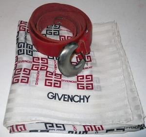 LOT-GIVENCHY WOMEN'S GEOMETRIC SCARF + RED LEATHER SILVER BUCKLE BELT- Sz M-RARE - Picture 1 of 9