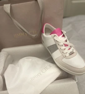  JIMMY CHOO “Teri” White Silver  Neon Pink  Low-Top  Sneakers Size 39 - Picture 1 of 5