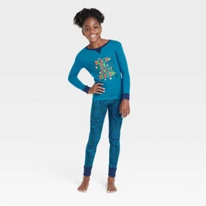 Kids' Joy Print Matching Family Pajama Set Size 12 Wondershop Blue Xmas Holiday - Picture 1 of 3