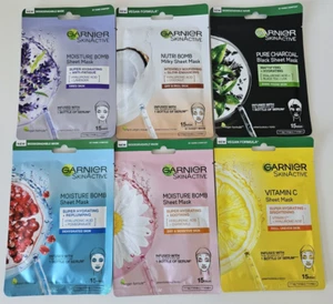 6 x Garnier Skin Active Moisture Bomb Sheet Mask Hyaluronic Acid + Chamomile - Picture 1 of 6