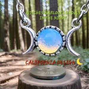Pagan God Pendant Choker necklace Silver CRESCENT MOONS Witch Wiccan - Picture 1 of 13