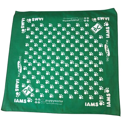 Green Dog Bandana Neckerchief Scarf Paw Prints Iams Palo Alto CA Race 20" square - Image 1 of 4