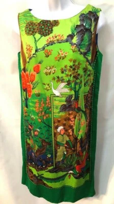 Vestido recto de algodón verde sin mangas estampado exótico inusual fabuloso de colección 12 ¡GENIAL! Foto 1 de 4
