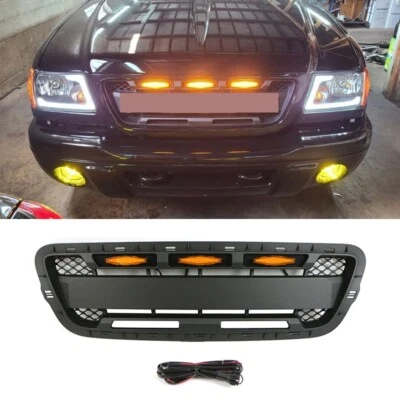 Parrilla delantera negra para Ford Ranger 2001 2002 2003 parrilla superior con luz LED Foto 1 de 4