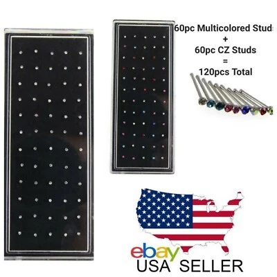 120 piezas de acero inoxidable + tachuelas de hueso de nariz multicolores Foto 1 de 4