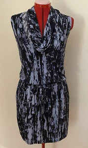 MICHAEL KORS DRESS~L~BLACK BLUE~BLOUSON~COWL NECK~ELASTIC WAIST~SHORT~POCKETS - Picture 1 of 11