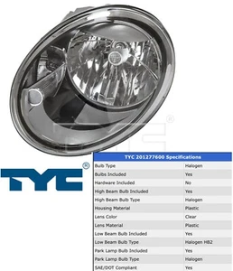 2012-2019 Volkswagen Beetle Left Driver Side Headlight Assembly Halogen CAPA TYC - Picture 1 of 6