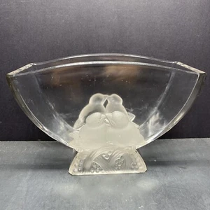 Verlys Frosted Love Birds Signed Vase Clear And Frosted Glass Curved Embossed - Picture 1 of 13
