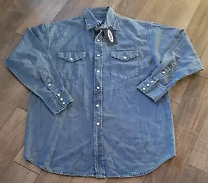 Caliber Vintage Denim Langarm Western Hemd mit Knopfleiste Perlenknöpfe Größe L - Bild 1 von 5