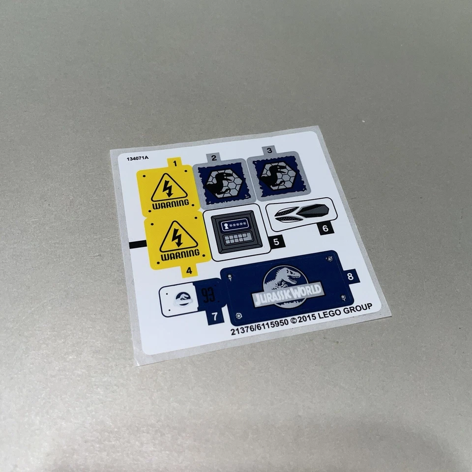 Lego Jurassic World Original Sticker Sheet from Raptor Escape Set 75920 - Image 1 of 1