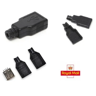 USB 2.0 Self Solder Type-A Plug 4-pin Female Adapter Connector Jack & Covers X2