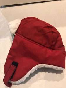 Igloos Kids Hat Size 2T-4T Fleece Lining Winter Ear Flap Hat Red/White Strap  - Picture 1 of 7