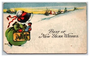 Beste Neujahrswünsche rote Haube Mädchen Winterlandschaft DB Postkarte XC9 - Bild 1 von 2