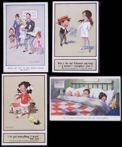 4  Donald McGill signed Greetings Postcards Lot 1900s-1920s Unposted - Picture 1 of 6