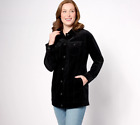New Denim & Co. Women's Petite Jacket Sz P1x Velveteen Long Black