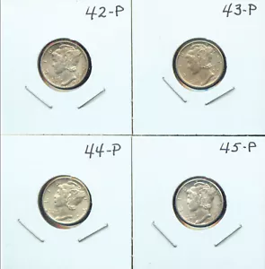 1942-P, 43-P, 44-P, & 45-P SILBER MERKUR GROSCHEN CH/GEM BU (3G775) saubere Wangen - Bild 1 von 2