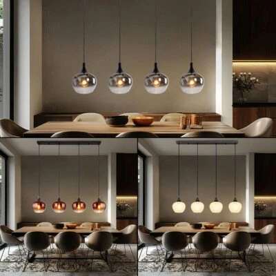 Lampadario Lampada da Soggiorno 4 Fiamma Nero Rame Trasparente H 120 CM - Immagine 1 di 2