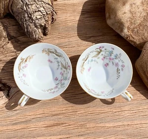 Pair Symco China Florette Pattern Teacups Japan Fine Bone China Excellent Cond - Picture 1 of 5