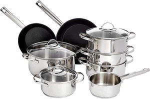 11 Pezzi Set Di Pentole a Induzione - Acciaio Inox, Con Coperchi, Argento - Foto 1 di 12