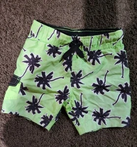 Palm Tree Swim trunks With Lining Boys Size 5 Lime Green with Black palm trees - Picture 1 of 5
