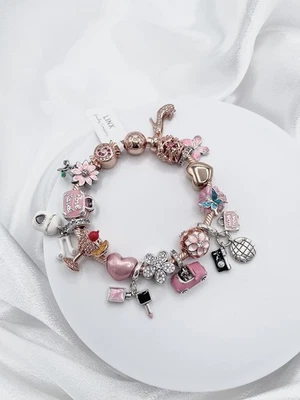 Pulsera Linx Oro Rosa con Dijes Temáticos Oro Rosa Rosa y Plata Foto 1 de 4