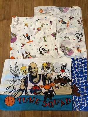 Sábana bajera y funda de almohada Space Jam Twin vintage plana y ajustable 1996 Looney Tunes años 90’s Foto 1 de 3