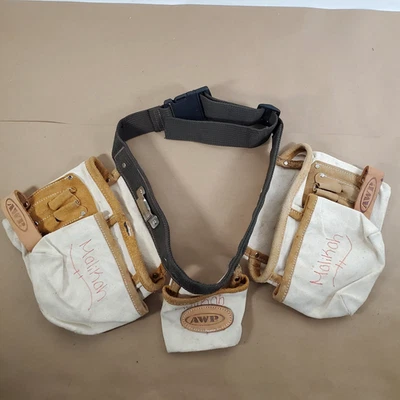 AWP Canvas Carpenter Tool Belt Pouch Set w/ Web Belt – Preowned – Name Written - Image 1 of 4