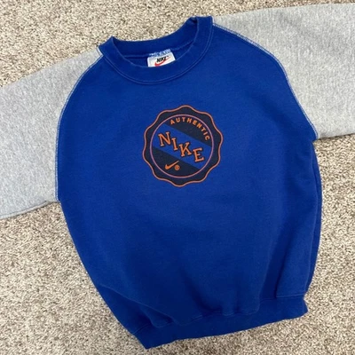 Vintage 90s Nike YOUTH Crewneck Sweatshirt Size Large (7) Blue Gray Swoosh - Image 1 of 4