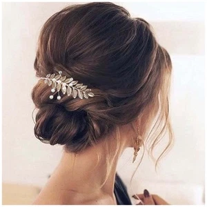 Crystal Wedding Hair Comb Gold Pearl Hair Comb Barrette Bridal Hair Comb Head... - Picture 1 of 7