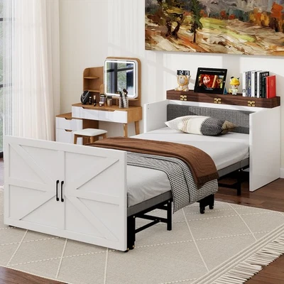 Murphy Bed - 2 in 1 Cabinet Bed, Folding Trundle Beds w/Mattresses for Adult - Image 1 of 4