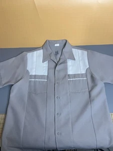 IOLANI Executive Mens Vintage Hawaiian Shirt XL Taupe & White Button Up Hawaii - Picture 1 of 5