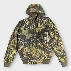 Giacca Mossy Oak Adulto Taglia Small Mimetica Tela Bomber Full Zip Cappuccio Y2K Hunt S - Foto 1 di 17