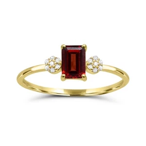 10K Yellow Gold Garnet & Diamond Engagement Ring Sz 7 (0.65Ct, Color-H-I, I1-I2) - Picture 1 of 2