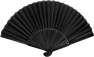 BlingKingdom Black Folding Hand Classic Style Fan Fabric Bamboo Ribs - Picture 1 of 6