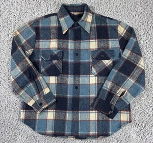 Vintage Van Cort Wool Blue Flannel Shirt Jacket Mens Size Large Woolworths 60s - Picture 1 of 8