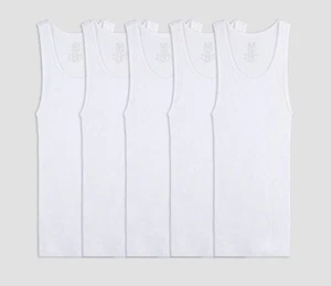 Boy’s Fruit Of The Loom Ribbed Tanks 5pk White L - Picture 1 of 7
