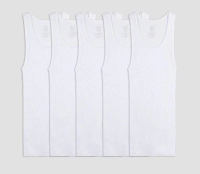 Boy’s Fruit Of The Loom Ribbed Tanks 5pk White L  - Image 1 of 4