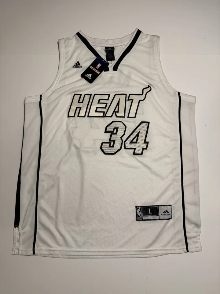 Nueva con etiquetas Camiseta Adidas Swingman Miami Heat Ray Allen #34 Grande Blanca Negra NBA Foto 1 de 4