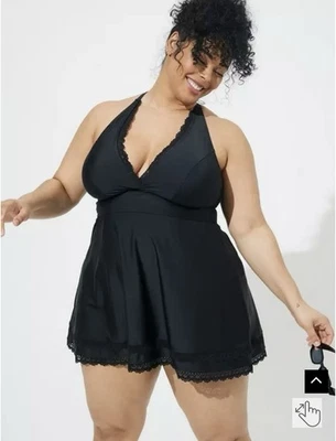 Torrid 2 码黑色泳装无线中蕾丝修剪泳装内裤 — 第 1/4 张图片