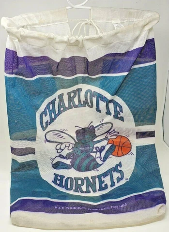 Charlotte Hornets NBA 1992 Hanging Laundry Hamper Bag VTG 90s Basketball Gear Cover