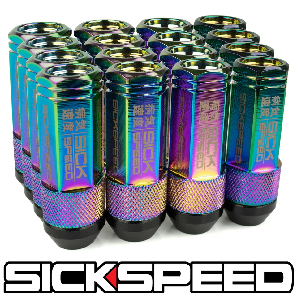 SICKSPEED 16PC NEO CHROME ALUMINUM EXTENDED 50MM 2 PC LUG NUTS WHEELS 1/2X20 N30 - Image 1 of 1