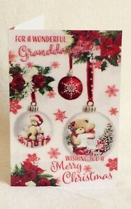 3D HOLOGRAPHIC CHRISTMAS CARD - FOR A WONDERFUL GRANDDAUGHTER - BAUBLES